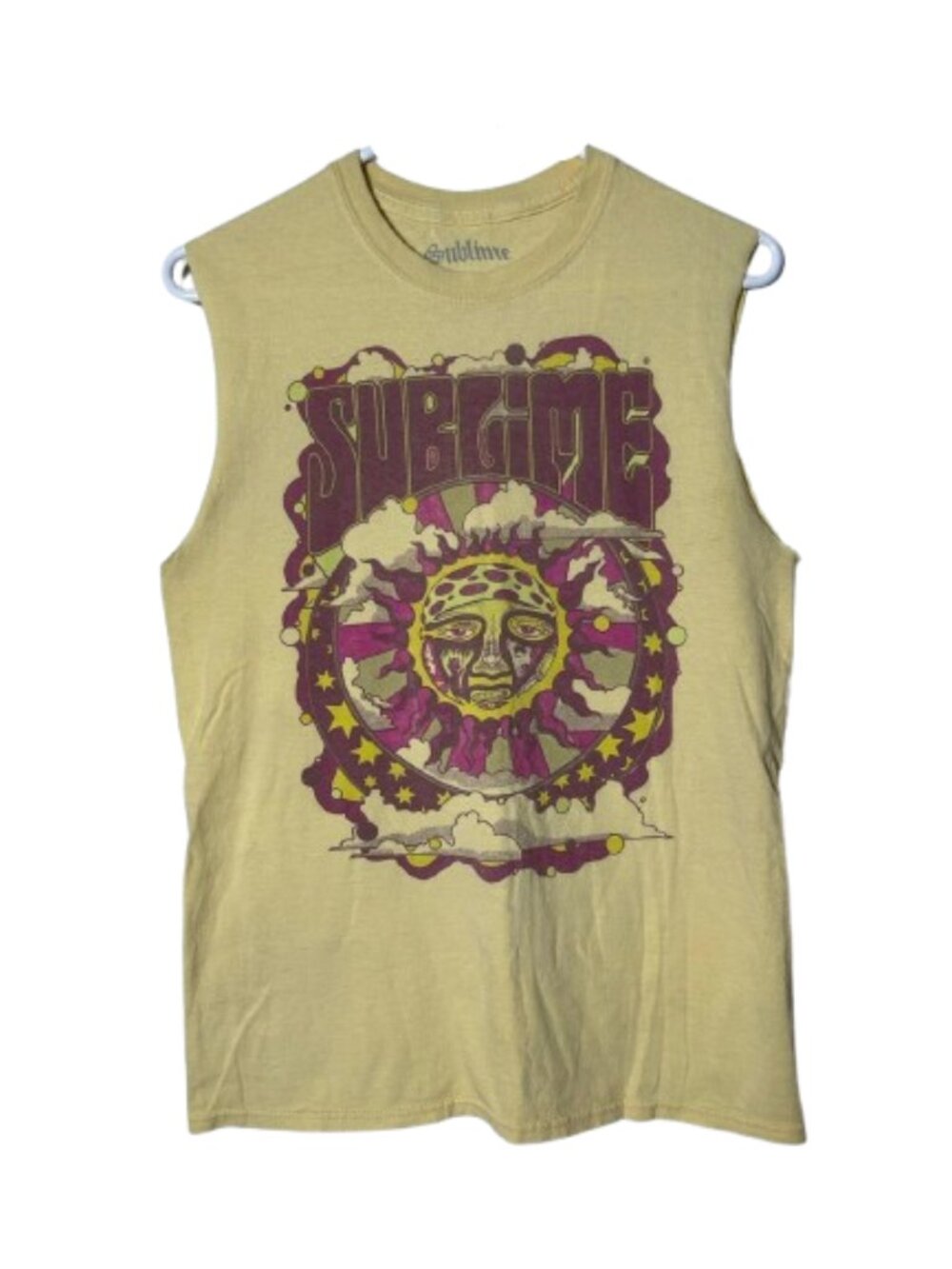 Sublime yellow sun graphic sleeveless tee women's S tank cotton celestial